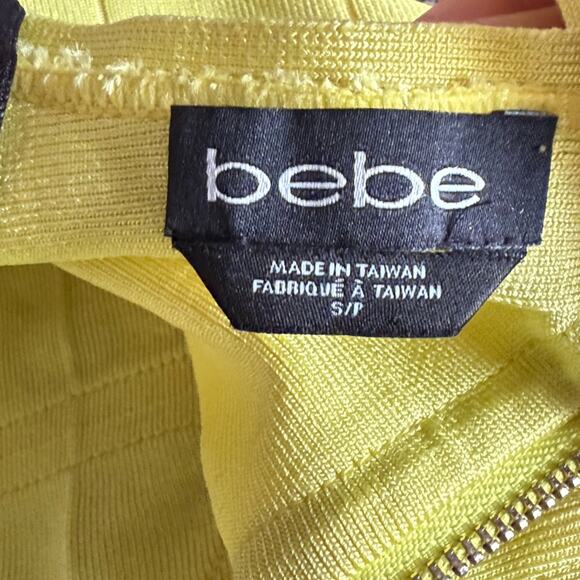 Y2K Bebe Yellow Citrus Cutout Bodycon Bandage Dress Small Going Out Statement - Picture 7 of 8